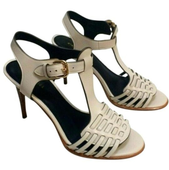 COACH 'Izzy' Genuine Leather Heeled Sandal in Chalk Sz 7B - Picture 13 of 14